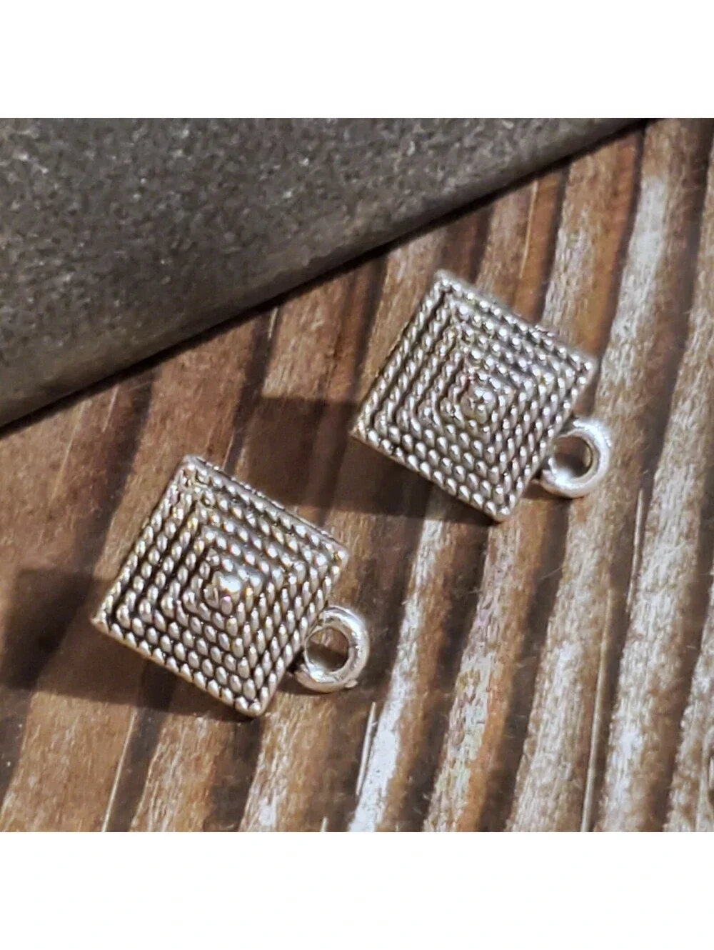 Avant Garde Antique Silver Egyptian Pyramid Dotted Earring Post Findings 2 pcs